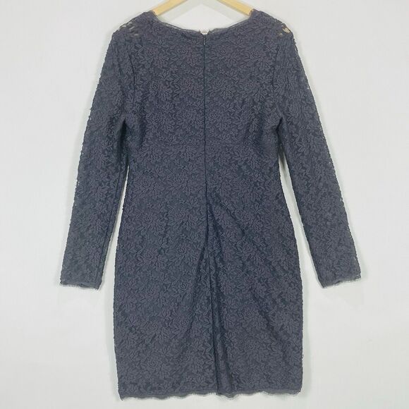Adrianna Papell Evening Charcoal‎ Grey Lace Long Sleeve Lined Dress Women's 12 - Picture 5 of 7